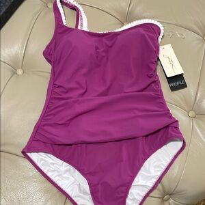 Gottex Purple One Piece Swimsuit with White Trim